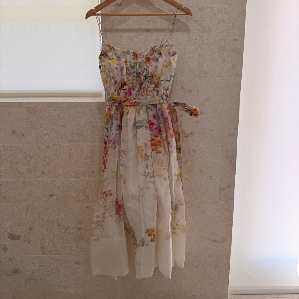 Zimmermann Floral A-Line Dress in Cream and Pink - Picture 8 of 10